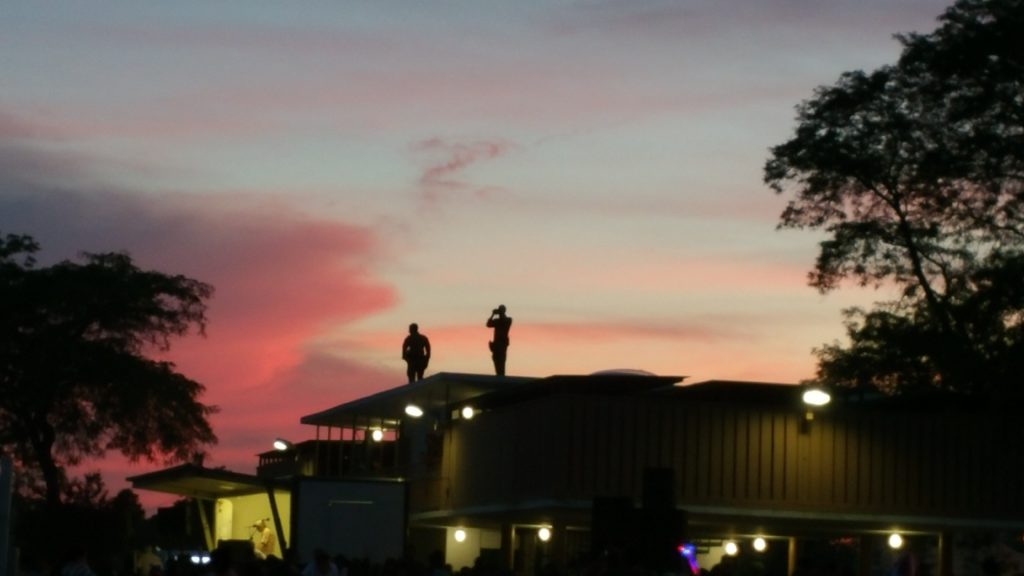 Guards standing on top of building at fourth of July fireworks