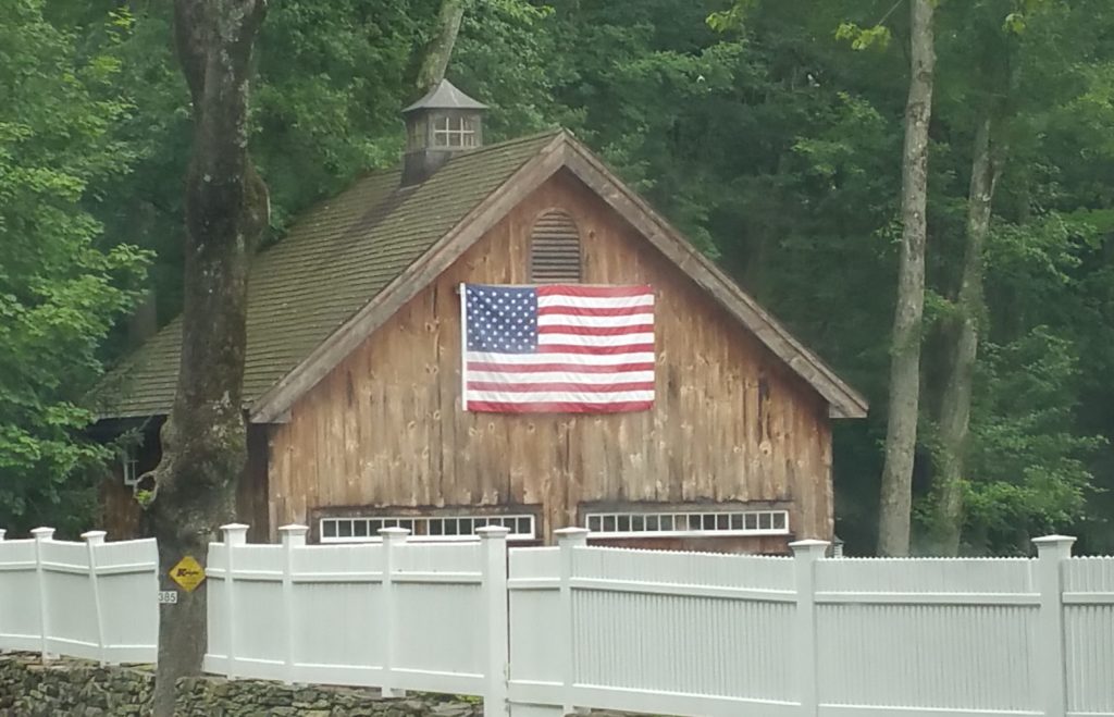 US Flag on a barn garage